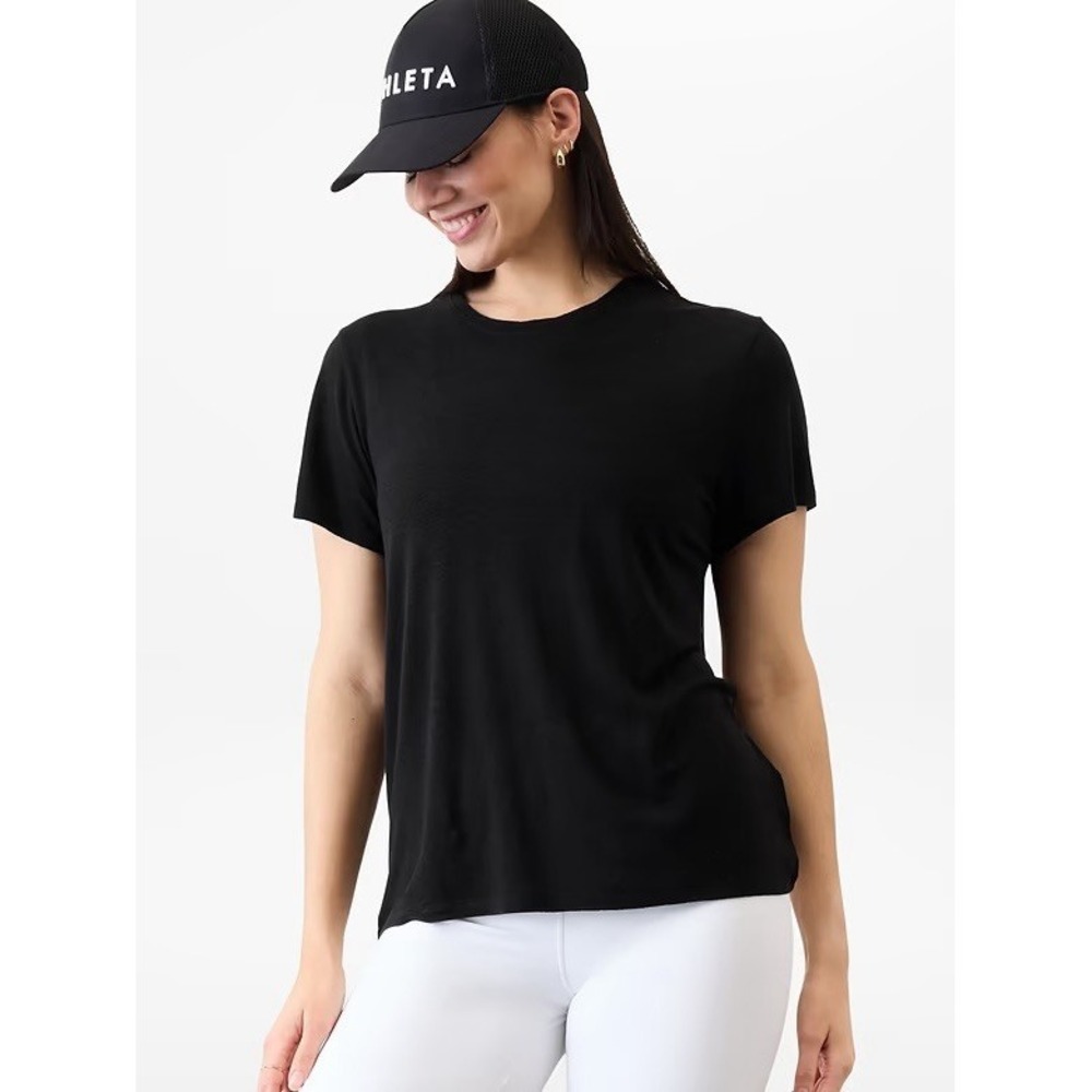 Athleta Black Short Sleeve T-Shirt Crew Neck Relaxed For Size Small